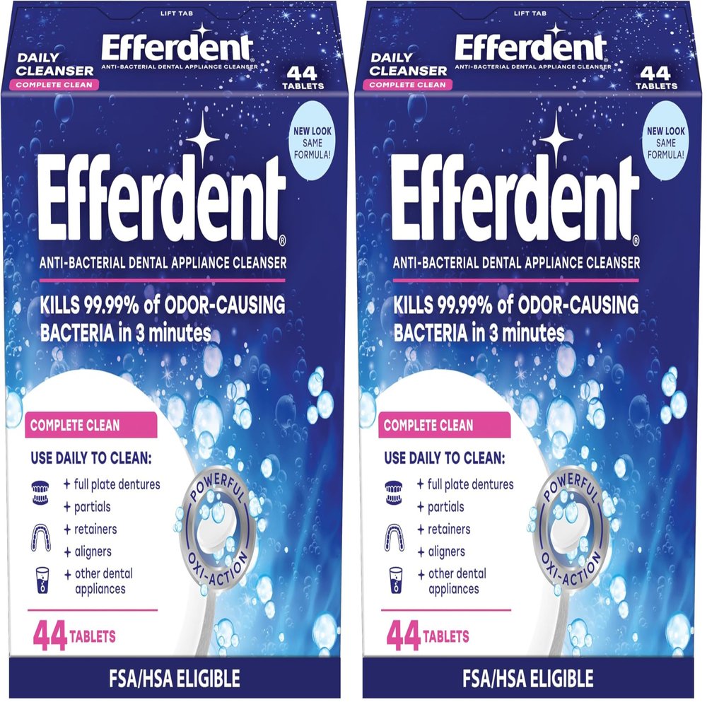 Efferdent Denture Cleanser Tablets, Complete Clean, Cleanser for Retainer and Dental Appliances, 44 Tablets (Pack of 2)
