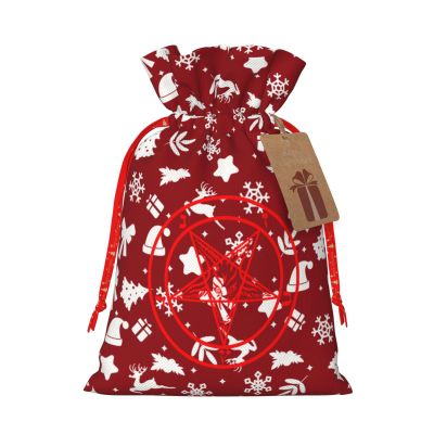 BYOBLU Baphomet Satan Symbol Christmas Gift Bags, Santa Wrapping Bag,With Drawstring And Tags For Reusable