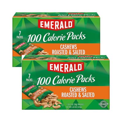 Emerald Nuts, Cashews Roasted & Salted, 100 Calorie Packs, 7 Ct, 4.34 Oz (Pack of 2)