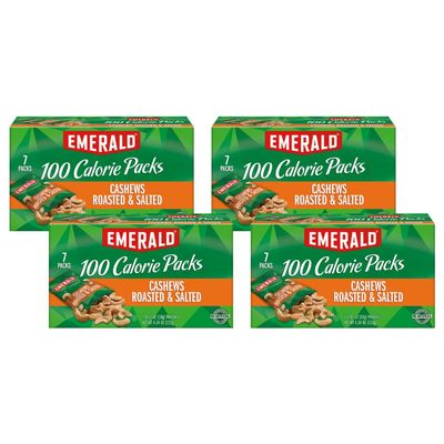Emerald Nuts, Cashews Roasted & Salted, 100 Calorie Packs, 7 Ct, 4.34 Oz (Pack of 4)