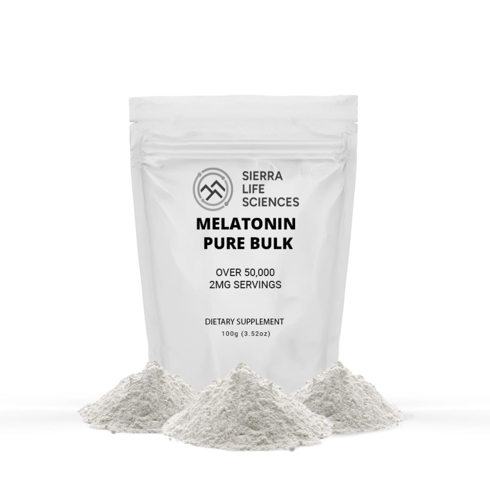 SIERRA LIFE SCIENCES Melatonin | Natural Sleep Aid Bulk Powder | Custom Dose 2mg - 5mg Replace Capsules (100g - 50,000 Doses)