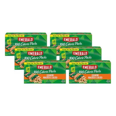 Emerald Nuts, Cashews Roasted and Salted, 100 Calorie Packs, 10 Count, 6.2 Oz (Pack of 6)