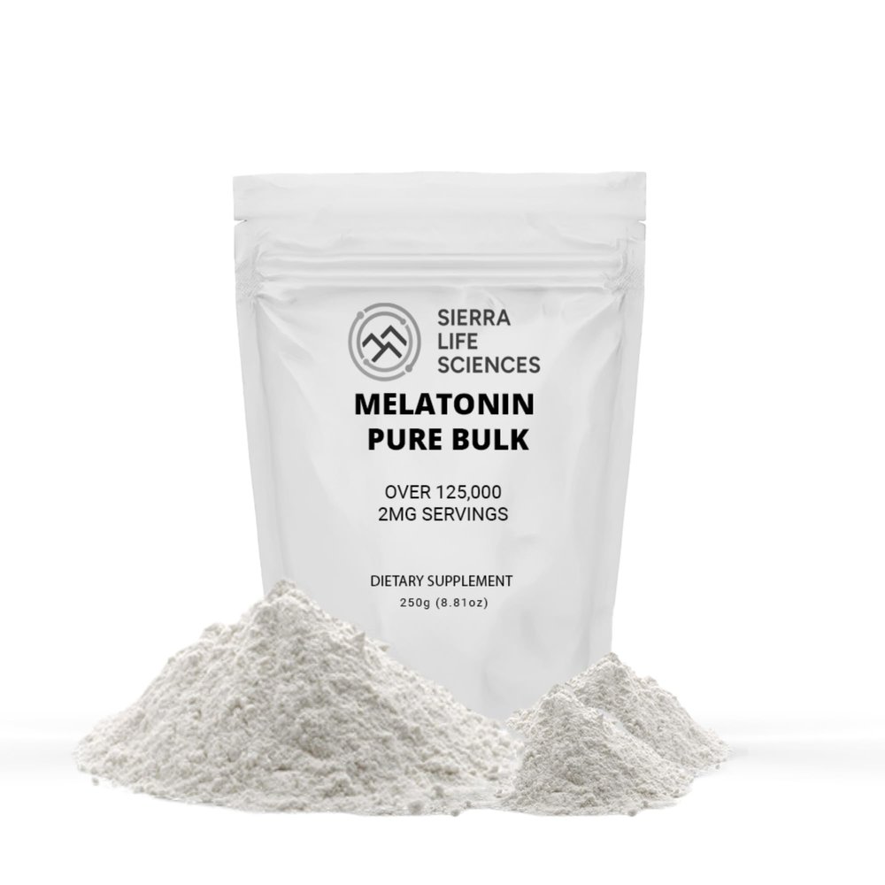 SIERRA LIFE SCIENCES Melatonin | Natural Sleep Aid Bulk Powder | Custom Dose 2mg - 5mg Replace Capsules (250g - 125,000 Doses)