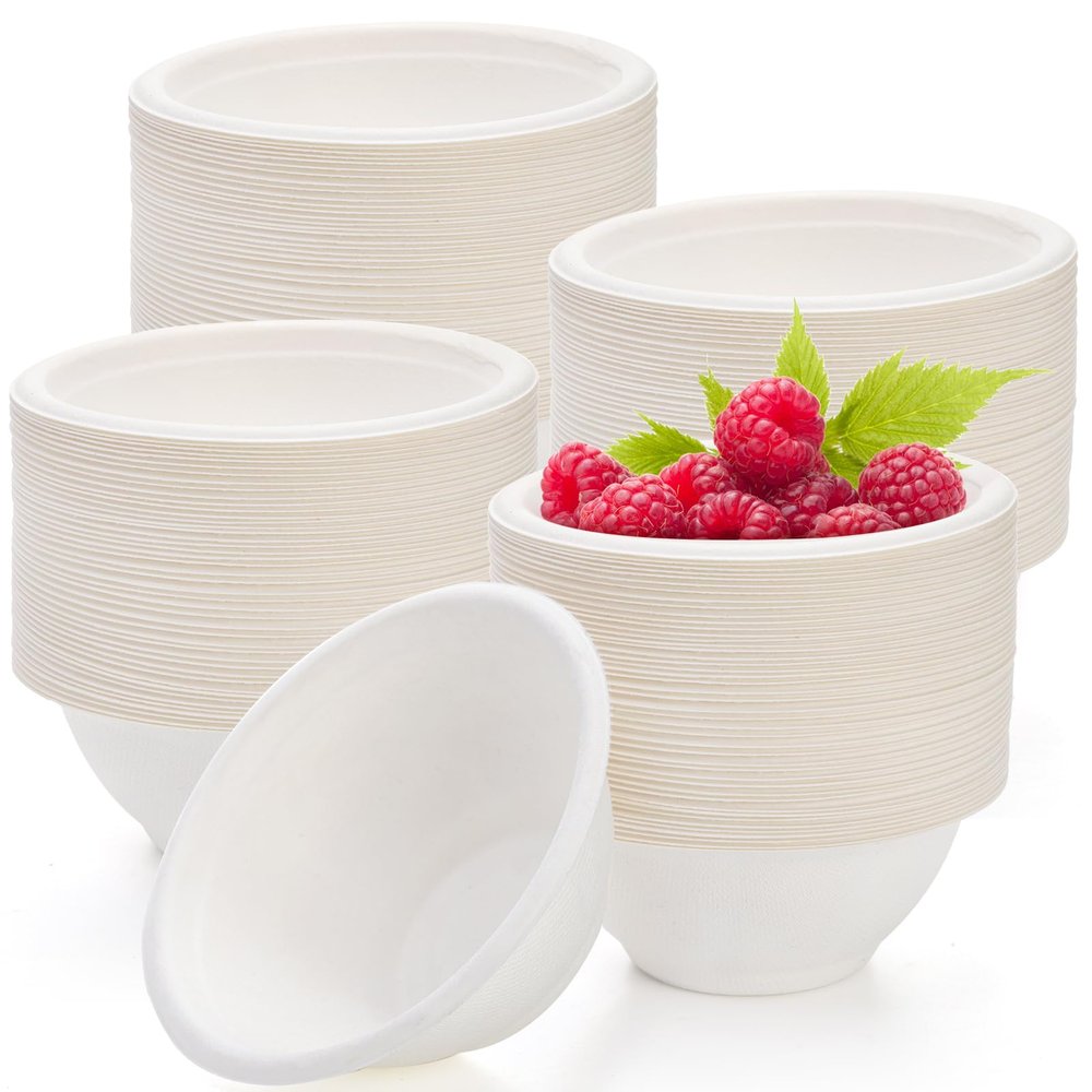 Yesland 250 Pack 8 oz Natural Biodegradable Sugarcane Bowls, White Small Disposable Paper Bowl Compostable Bagasse Soup Bowls, Microwave Chili Bowl for Salad, Dessert, Snack, Hot Soup
