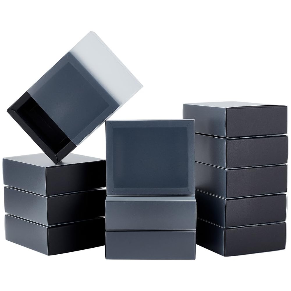 BENECREAT 12 Packs Kraft Paper Gift Boxes, Jewelry Drawer Boxes Black Proposal Boxes with PVC Windows Cover 5x4x1.7 for Party Favor Treats, Bakery, Jewelry, Gift Packaging