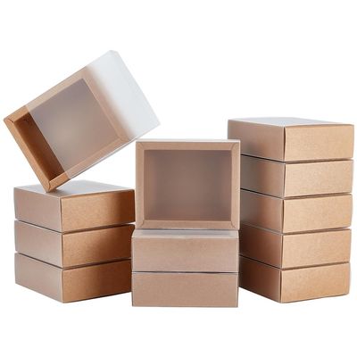 BENECREAT Kraft Paper Gift Boxes, Drawer Boxes with PVC Windows Cover for Party Favor Treats, Jewelry, Proposal Gift Packaging (Brown, 4x3.3inch Inner Size)