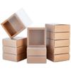 BENECREAT 16 Packs Kraft Paper Gift Boxes, Square Brown Drawer Boxes with PVC Windows Cover 3.8x3.8x1.45 for Party Favor Treats, Bakery, Jewelry, Proposal Gift Packaging view 1