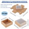 BENECREAT 16 Packs Kraft Paper Gift Boxes, Square Brown Drawer Boxes with PVC Windows Cover 3.8x3.8x1.45 for Party Favor Treats, Bakery, Jewelry, Proposal Gift Packaging view 2