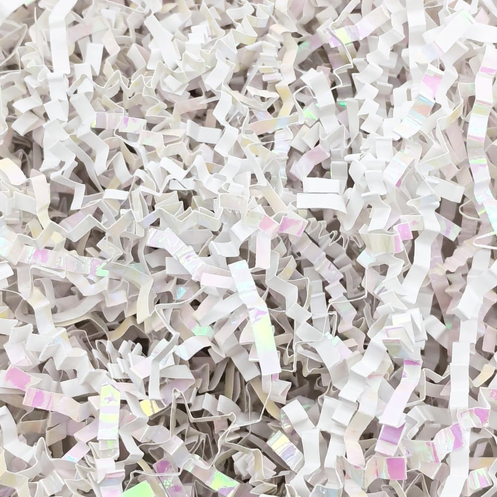 Keoferlo White Paper Shred Baskets Stuffing 1/2 LB Gift Box Filler Crinkle Cut Paper Grass for Bridesmaid Proposal Box Wedding Packing Shipping Decorations (Diamond White)