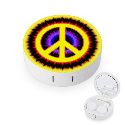 Tie Dye Peace Sign Contact Lens Travel Kit Portable Cute Contact Box with Mirror for Daily Outdoor