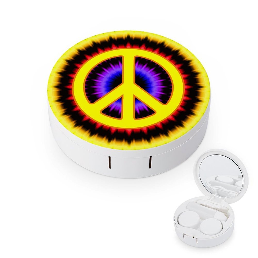 Tie Dye Peace Sign Contact Lens Travel Kit Portable Cute Contact Box with Mirror for Daily Outdoor