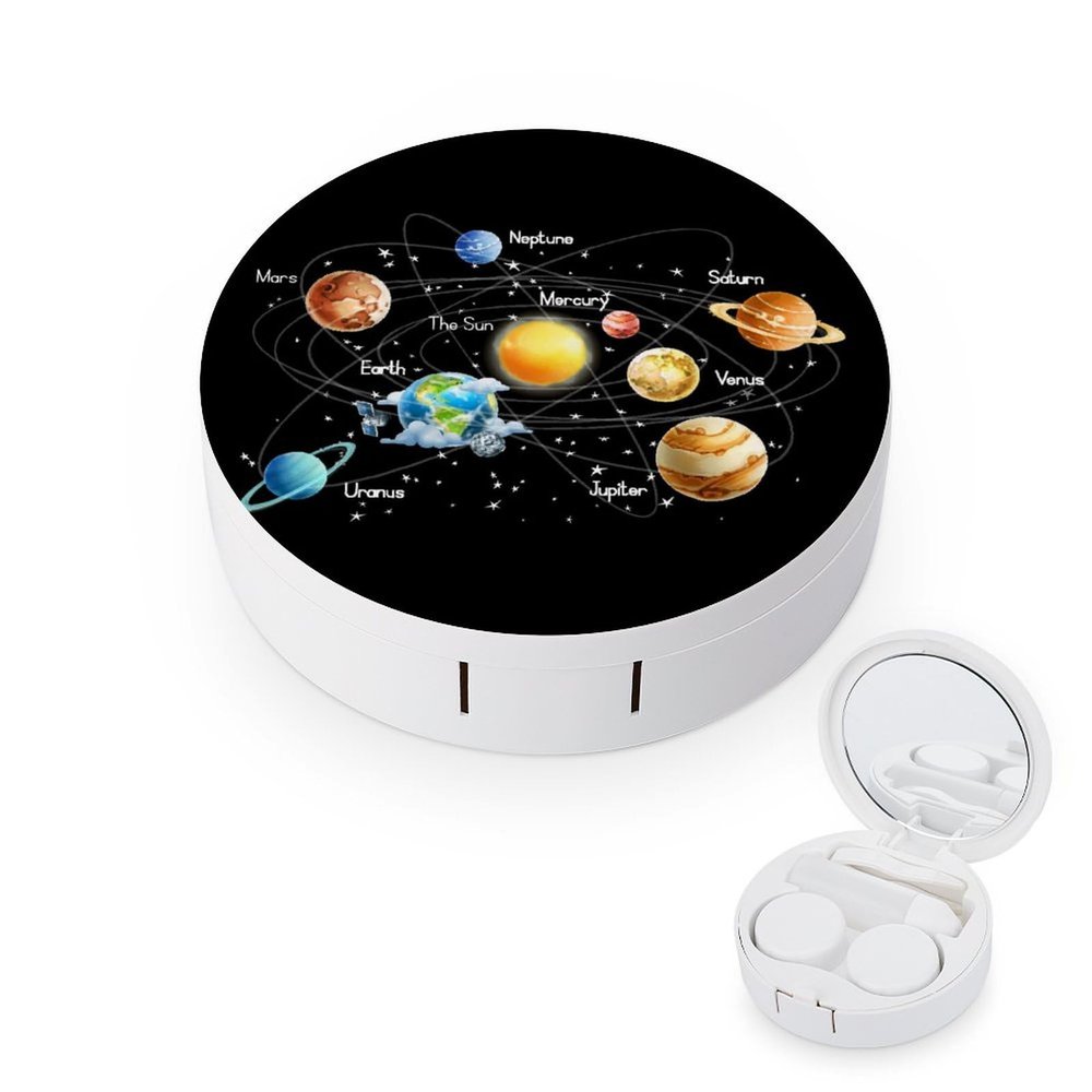 Solar System Contact Lens Travel Kit Portable Cute Contact Box with Mirror for Daily Outdoor