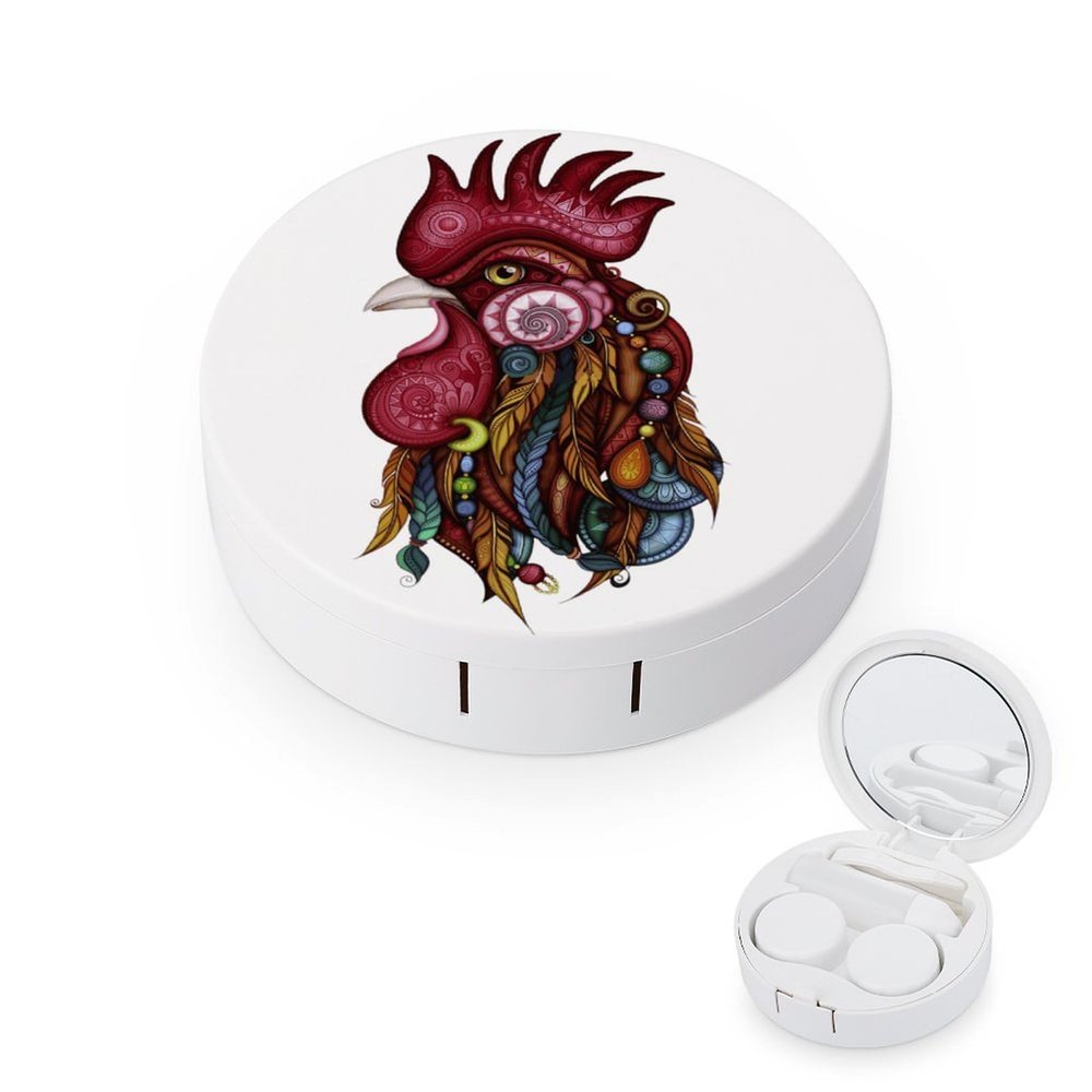 Tribal Rooster Design Contact Lens Travel Kit Portable Cute Contact Box with Mirror for Daily Outdoor