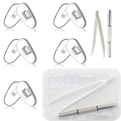 Eyeglass Nose Pads Anti-Slip Upgraded Soft Nose Pad Eyeglass Repair Kit 10pcs 5 Pairs Micro Screwdriver (Push-in Square)