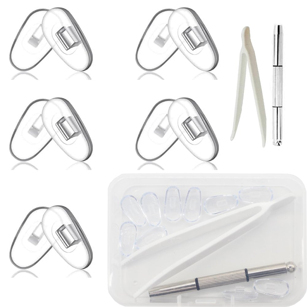 Eyeglass Nose Pads Anti-Slip Upgraded Soft Nose Pad Eyeglass Repair Kit 10pcs 5 Pairs Micro Screwdriver (Push-in Square)