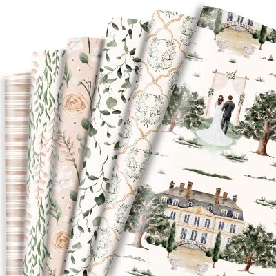 Dtiafu Wedding Wrapping Paper - 6 Style White Love & Wreath & Flower & Green Leaves Design for Wedding Bridal Shower Engagement Spring, 20 X 28 Inch Per Sheet (6 Sheets)