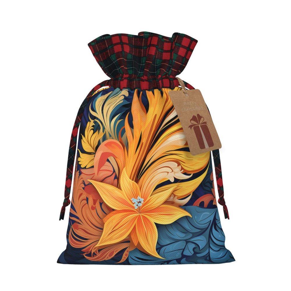 BTCOWZRV Christmas Linen Gift Wrap Bags Abstract patterned tropical Reusable Gift Wrapping Sack Xmas Candy Bags with Double Drawstrings Xmas Bag for Candy Wrapper Christmas Party