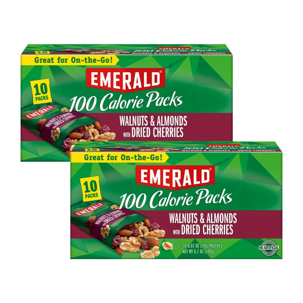 Emerald Nuts, Natural Walnuts & Almonds with Dried Cherries, 100 Calorie Pack, 10 Ct, 6.7 Oz (Pack of 2)