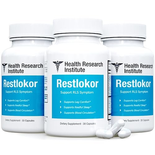Restlokor - Restless Legs Support-Health Research Institute- 3 Bottles - 90 Capsules-Improved Formula-Official