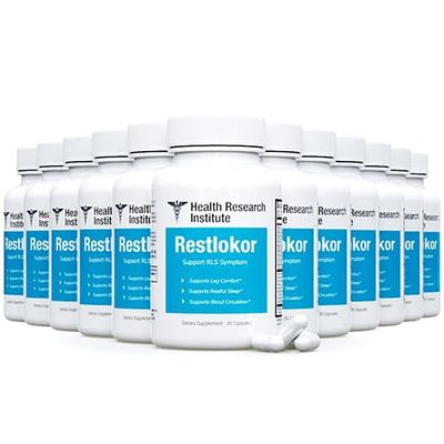 Restlokor - Restless Legs Support-Health Research Institute - 12 Bottles - 360 Capsules-Improved Formula-Official