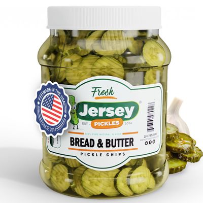 Jersey Pickles - Bread and Butter Pickled Chips (Half Gallon) - Fresh, Keto-Friendly, and Perfect for Snacks, Sandwiches, or Salads  The perfect Pickle Jars Cornichon for Families or Gatherings