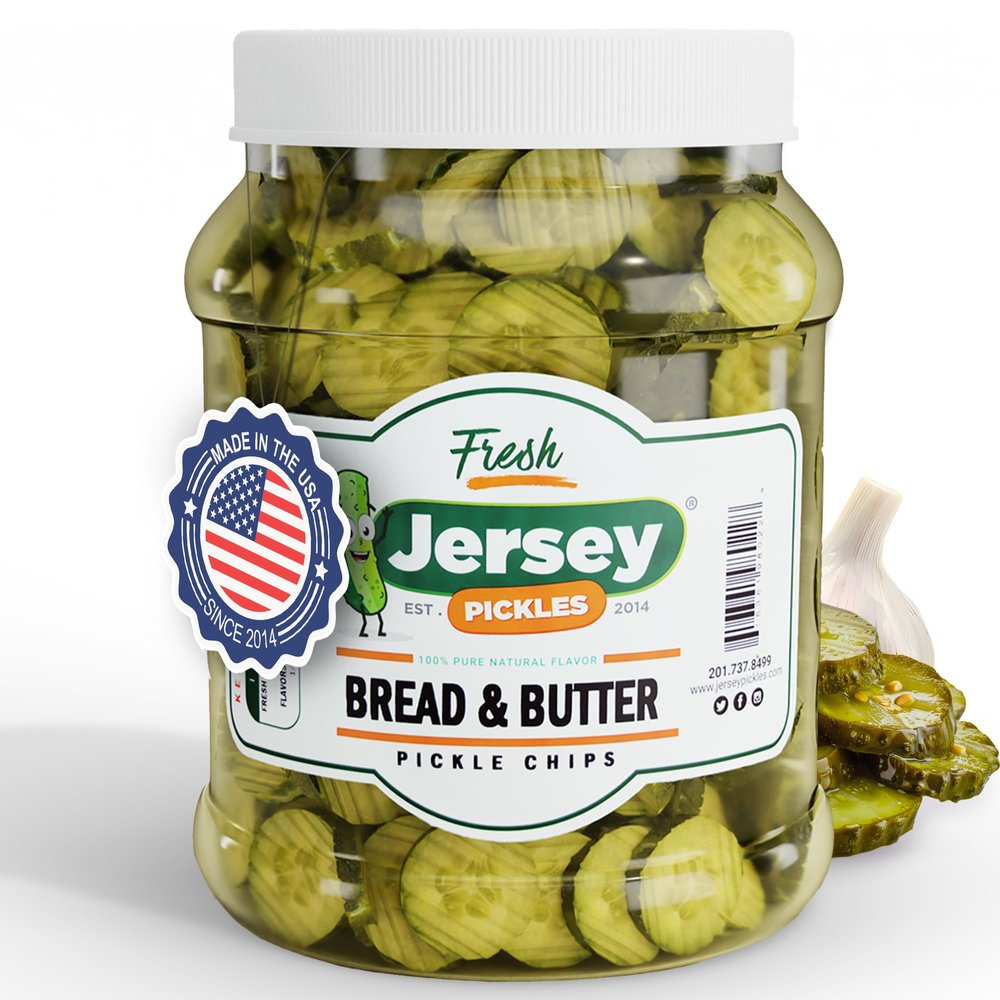 Jersey Pickles - Bread and Butter Pickled Chips (Half Gallon) - Fresh, Keto-Friendly, and Perfect for Snacks, Sandwiches, or Salads  The perfect Pickle Jars Cornichon for Families or Gatherings