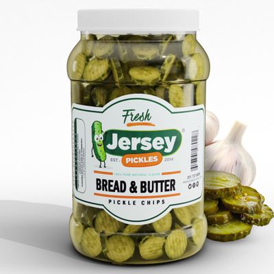 Jersey Pickles - Bread and Butter Pickled Chips (Gallon) - Fresh, Keto-Friendly, and Perfect for Snacks, Sandwiches, or Salads The perfect Pickle Jars Cornichon for Families or Gatherings