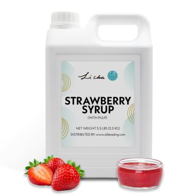 Li Cha Strawberry Syrup with Pulp (2.5kg/5.5lb Bottle) | Sweetener for Bubble Milk Tea, Boba Beverages & Desserts