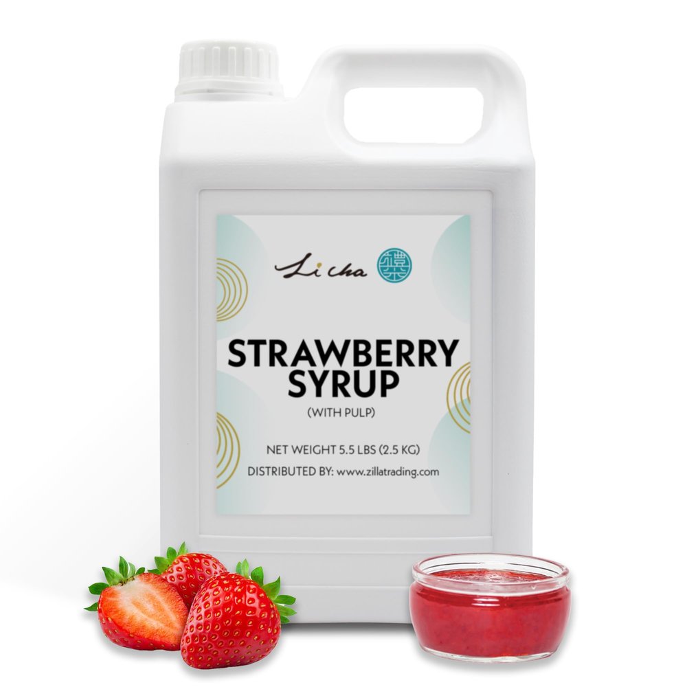 Li Cha Strawberry Syrup with Pulp (2.5kg/5.5lb Bottle) | Sweetener for Bubble Milk Tea, Boba Beverages & Desserts