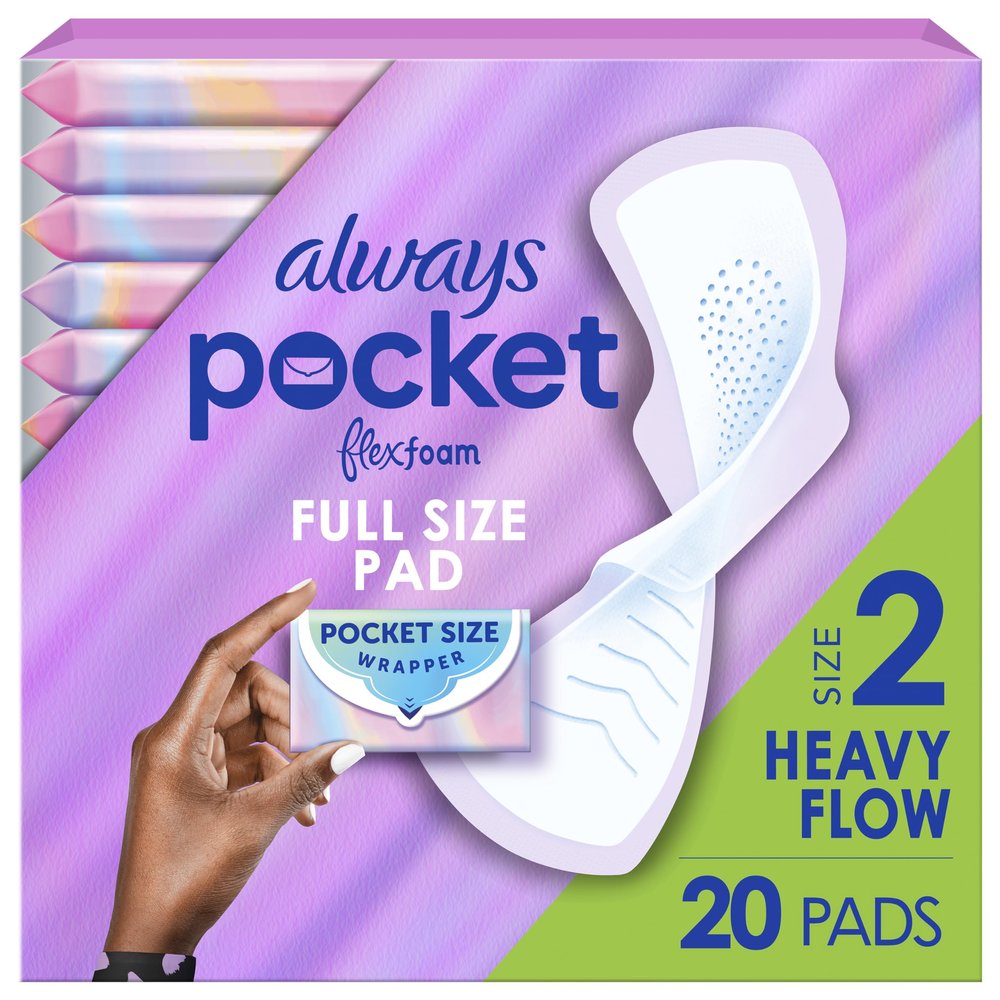 Always Pocket Flexfoam Pads, Size 2, Heavy, with Wings, 20 Count