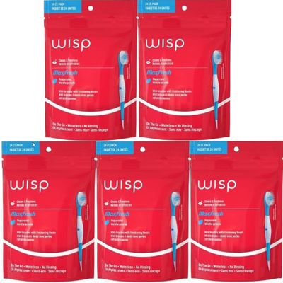 Colgate Max Fresh Wisp Disposable Mini Toothbrush, Peppermint - 24 Count, 5-Pack