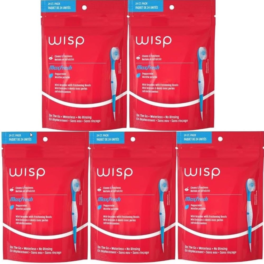 Colgate Max Fresh Wisp Disposable Mini Toothbrush, Peppermint - 24 Count, 5-Pack