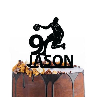 TiTaicor Birthday cake topper with a basketball player,Custom basketball player Birthday Topper,basketball player Silhouette,basketball Lover Birthday Party Cake Insert Kitchen Supplies Cake.