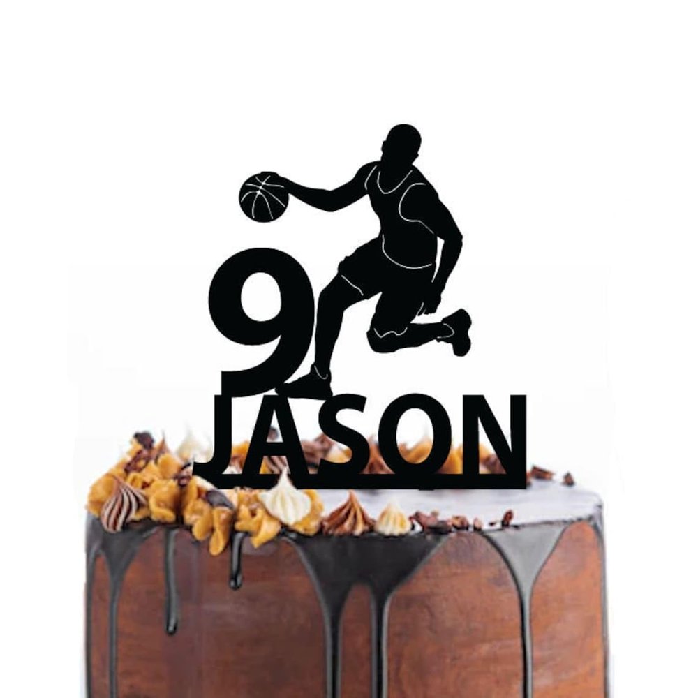 TiTaicor Birthday cake topper with a basketball player,Custom basketball player Birthday Topper,basketball player Silhouette,basketball Lover Birthday Party Cake Insert Kitchen Supplies Cake.