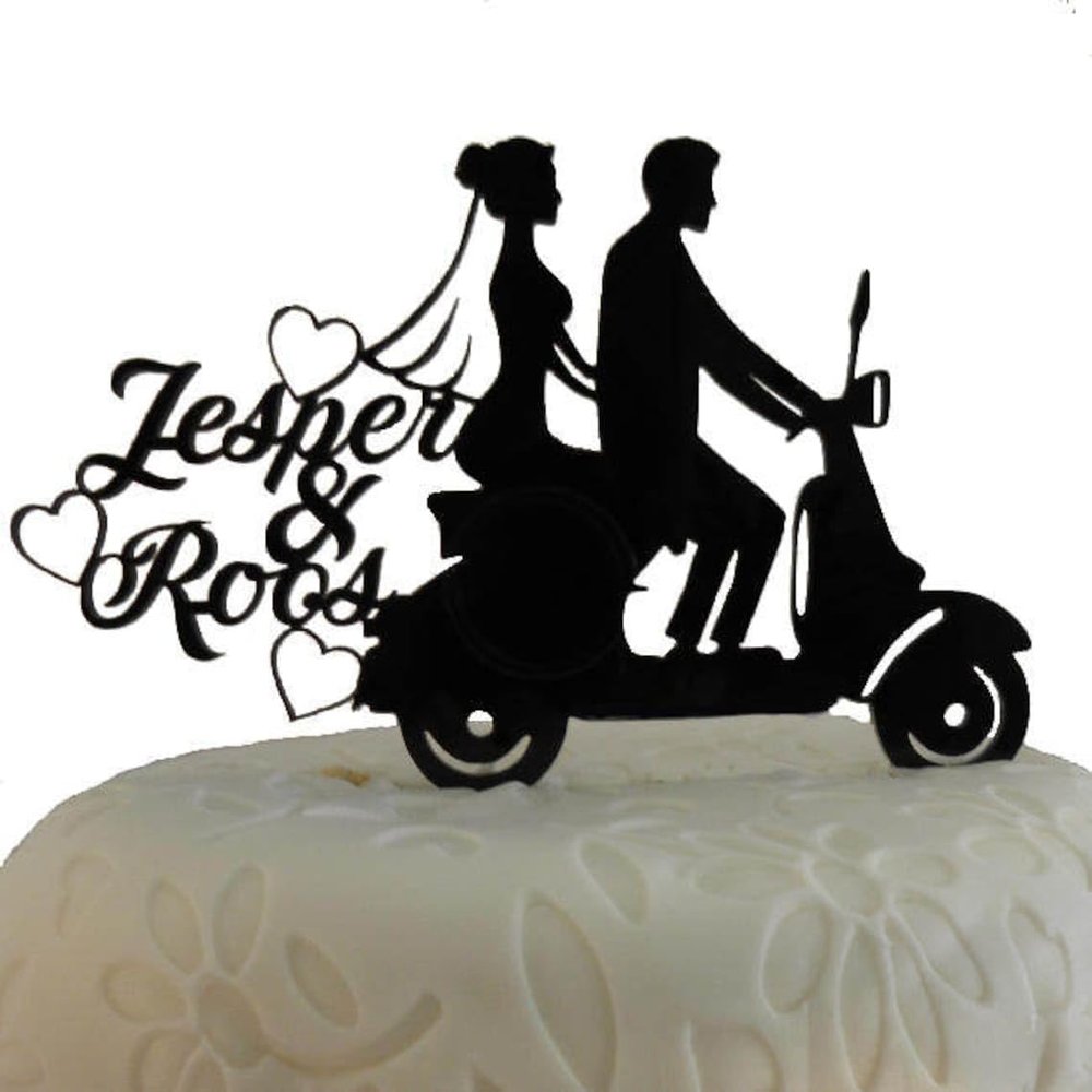 TiTaicor Scooter Couple Cake Topper,Scooter Gift,Scooter Wedding silhouette Topper,Scooter Lover Present,Scooter Riding Party Supplies Cake Insert for Birthday Engaged Married Anniversary.