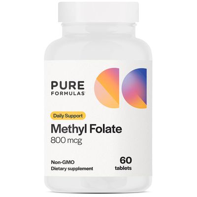 PureFormulas Methylfolate 800 mcg Active B9 (5-MTHF) for Cardiovascular, Nerve & Mood Health, Non-GMO Vegetarian Tablets, 60 Count