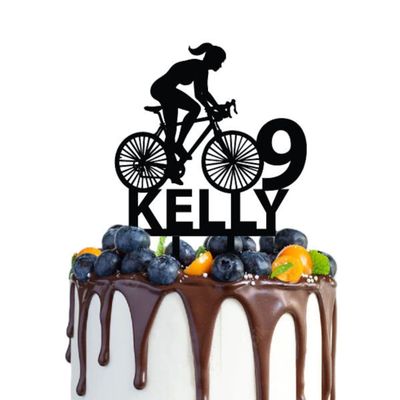 TiTaicor Birthday cake topper with a girl on a racing bike,bike Rider Birthday Cake Topper,Cyclist Silhouette,bike Cake Decal,bicycle Lover Party Novelty Cake Insert Kitchen Supplies Baking Cake.