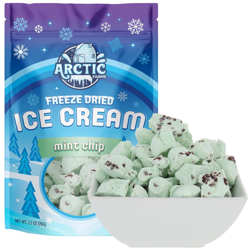 Arctic Farms Freeze Dried Ice Cream Bits Bagged and Boxed - Does Not Melt (Mint Chocolate Chip, 2.5oz)
