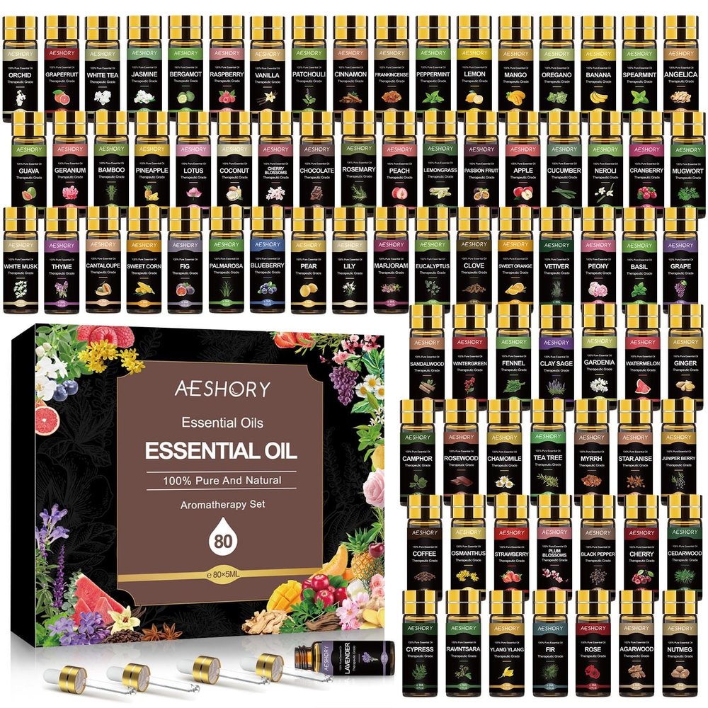 Essential Oil Set 80 Pcs,100% Natural Essential Oils Kit, Perfect for Diffuser, Humidifier, Massage, Soap, Candle Bath Bombs Making, 80 * 5ML(0.17oz), Valentine's Gift for Lover