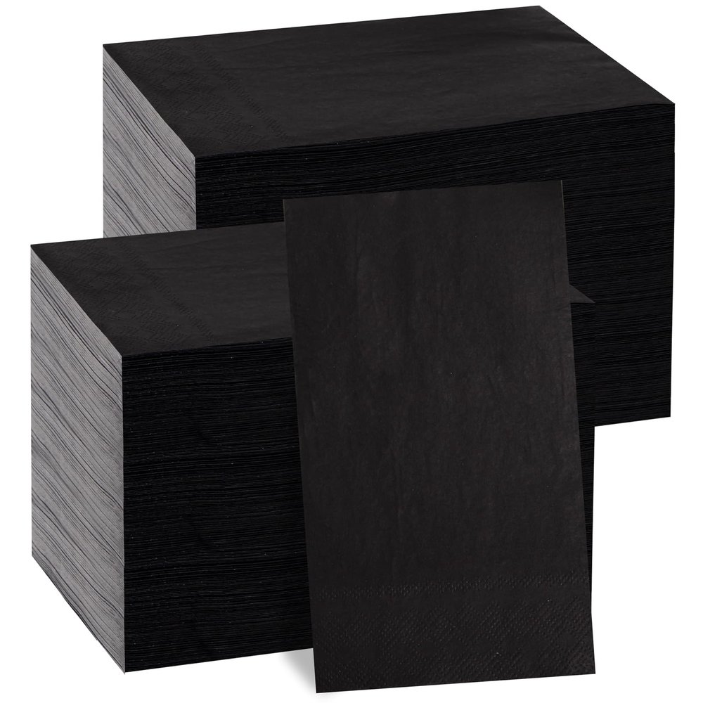 BUCLA 200-Count 3-Ply Disposable Black Napkins - Black Paper Napkins Premium Quality - Halloween Dinner Napkins Soft, Absorbent for Kitchen, Parties, Weddings, Halloween &New Year