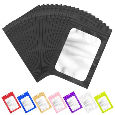 100 Pcs Resealable Bags with Frosted Clear Window Packaging Bags Foil Pouch Zipper Bag for Food Self Sealing Storage (Black, 4.72x7.87 inches)