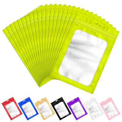 100 Pcs Resealable Mylar Bags with Frosted Clear Window Bags Packaging Bag Foil Pouch Zipper Bag for Food Self Sealing Storage Supplies (7.08x10.24 inches, Green)