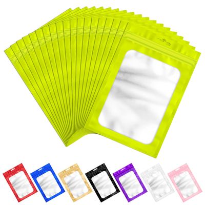 100 Pcs Resealable Mylar Bags with Frosted Clear Window Packaging Bags Foil Pouch Zipper Bag for Food Self Sealing Storage Supplies (4.72x7.87 inches, Green)