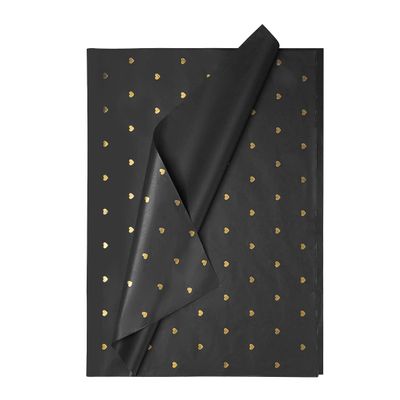 Large Black and Metallic Gold Gift Wrapping Tissue Paper, Floral wraping paper,Heart Printed Gifts Wrap Paper Birthday,Wedding,Baby Shower,Father's Day Art Craft Decoration (6 Black + Gold Heart)
