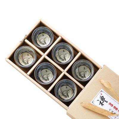 50ml/1.5oz Creative Tea Master Kung Fu Tea Set Retro Kiln Transformation Tea Cup Gift Box-6 Orchids - Gift Box