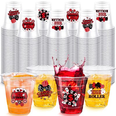 Pickmesh 200 Pack Casino Disposable Plastic Cups Bulk 10 oz Clear Plastic Disposable Tumbler Cups for Party Supplies Decorations