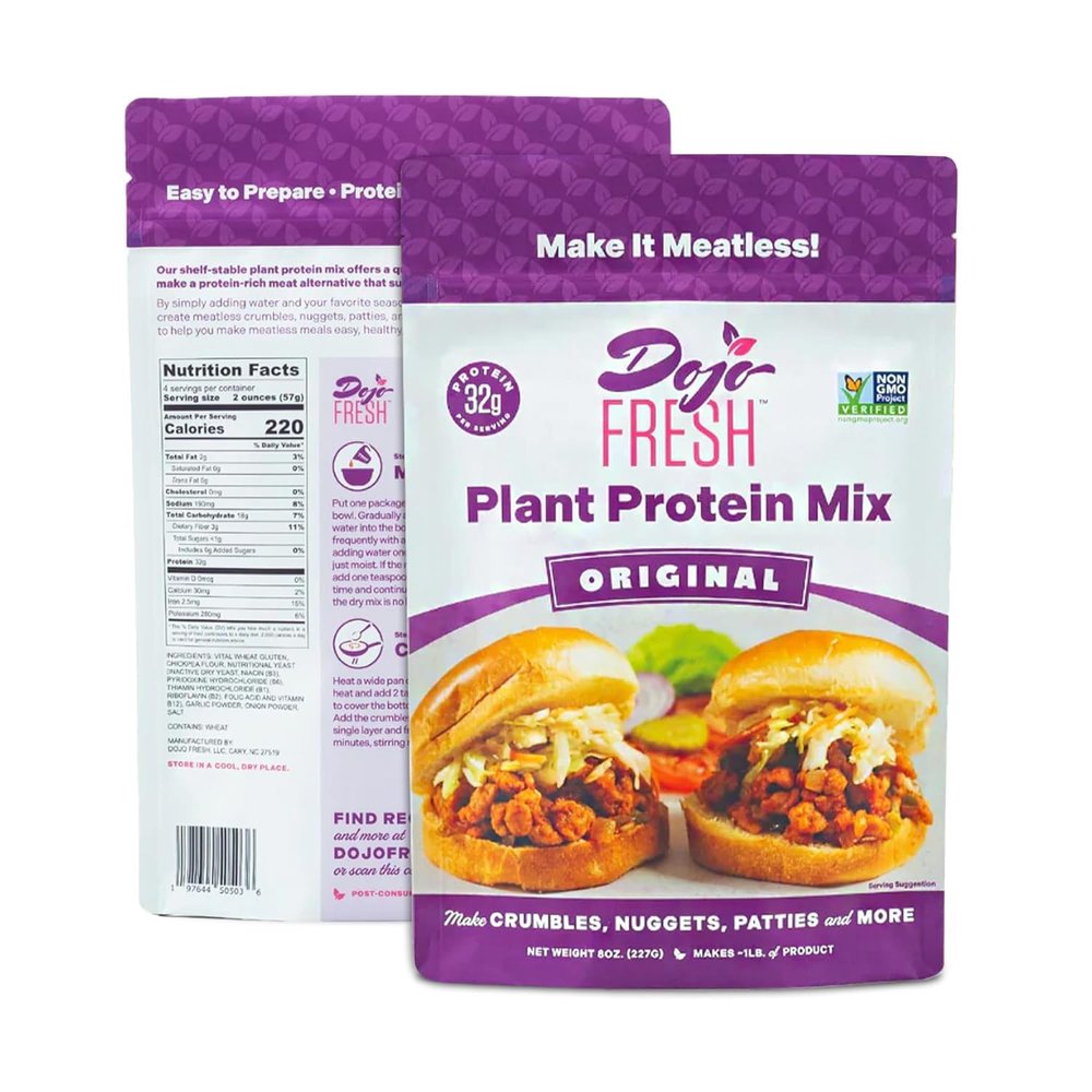 Dojo Fresh Original Plant Protein Mix  Plant Based Meat Alternative for Meatless Crumbles Nuggets Patties, etc - Vegan, Soy Free, Non-GMO, Shelf Stable - 32g of Protein Per Serving, (8 oz, Pack of 1)