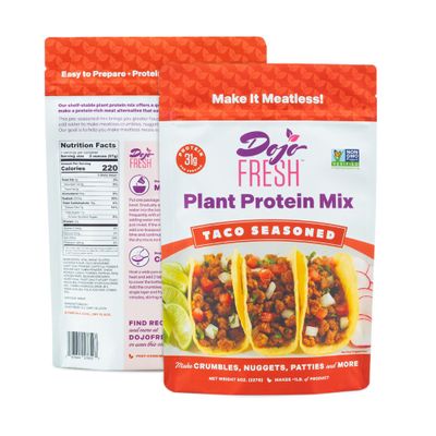 Dojo Fresh Taco Seasoned Plant Protein Mix  Plant Based Meat Alternative for Meatless Tacos Burritos Enchiladas and More - Vegan, Soy Free, Non-GMO, Shelf Stable - 31g Protein Per Serving, (8 oz Pack of 1)