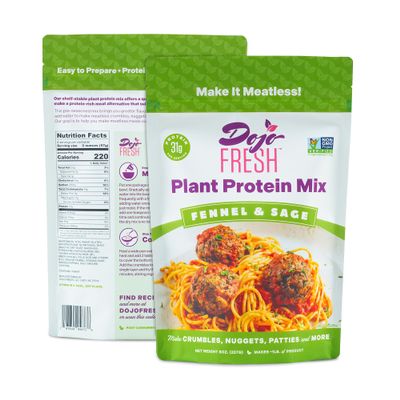 Dojo Fresh Fennel & Sage Plant Protein Mix (Wheat-Based, Seitan-Style) Protein-Rich Crumbles for Pan-Fry Vegan, Soy-Free, Non-GMO, Shelf Stable 31g Protein (8 oz)