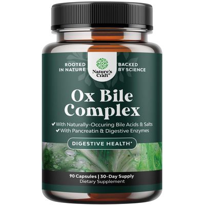 Digestive Enzymes with Ox Bile - Ox Bile Supplements for No Gallbladder with Trypsin, Papain & Bromelain Enzyme for Pancrease Cleanse & Detox - Pancreatin Digestion Enzymes for Women & Men - 90 Ct